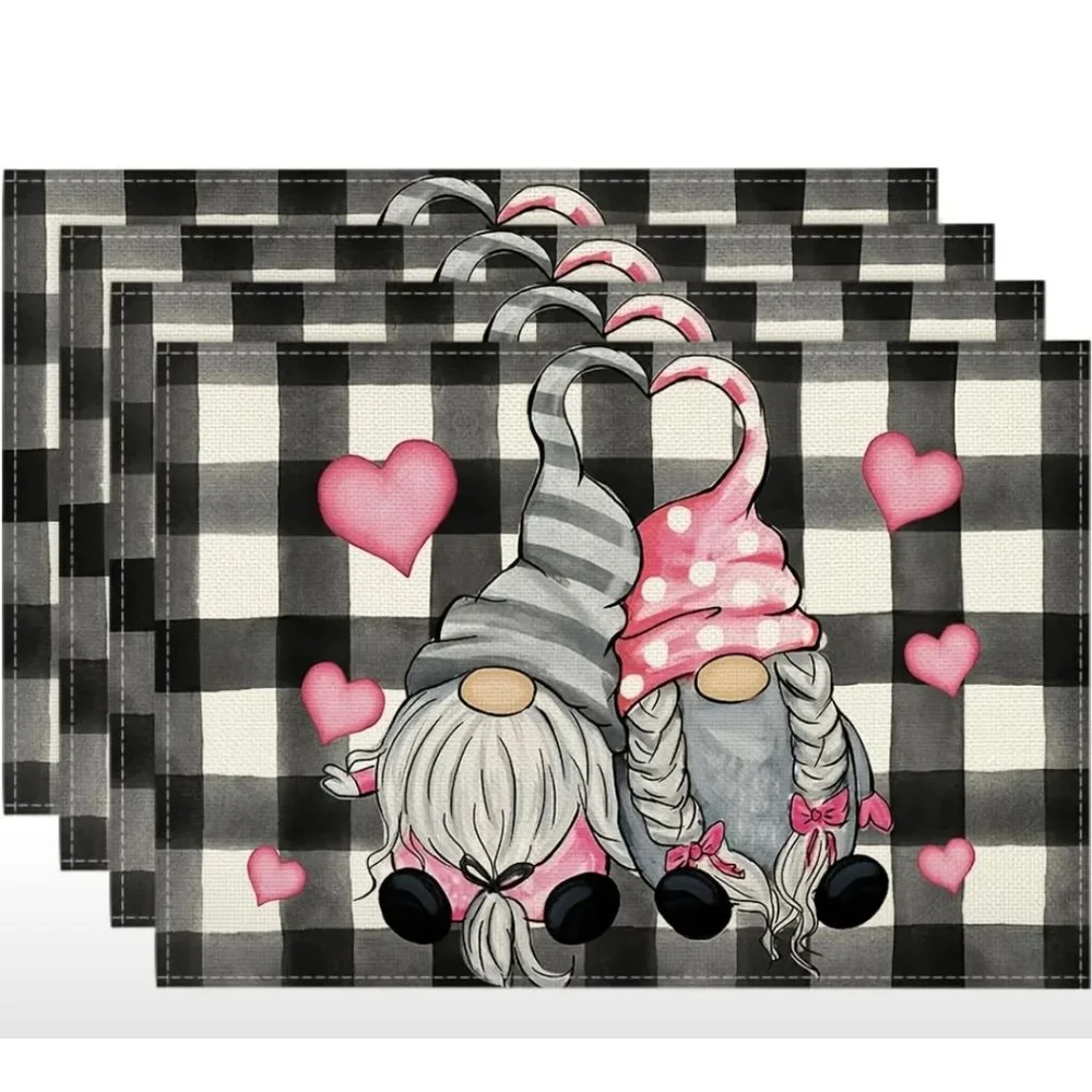 Gnome Valentines Placemat 18 x 12 inches Black